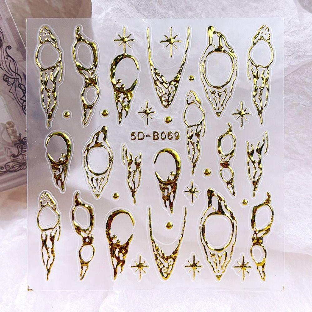 Self-Adhesive 5D Nail Stickers 5D Embossed Gold Silver Nail Art Stickers Adhesive Backing Embossed Design Nail Stickers