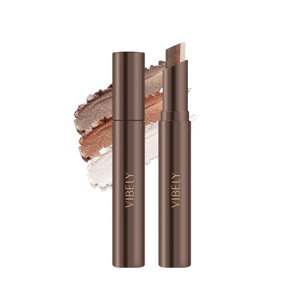 HESBUTY Eyeshadow Stick, 3 Colors, Gradient Eyeshadow, Long-lasting, Glitter, Suitable for Beginners and Commuters (01-Beige Brown)