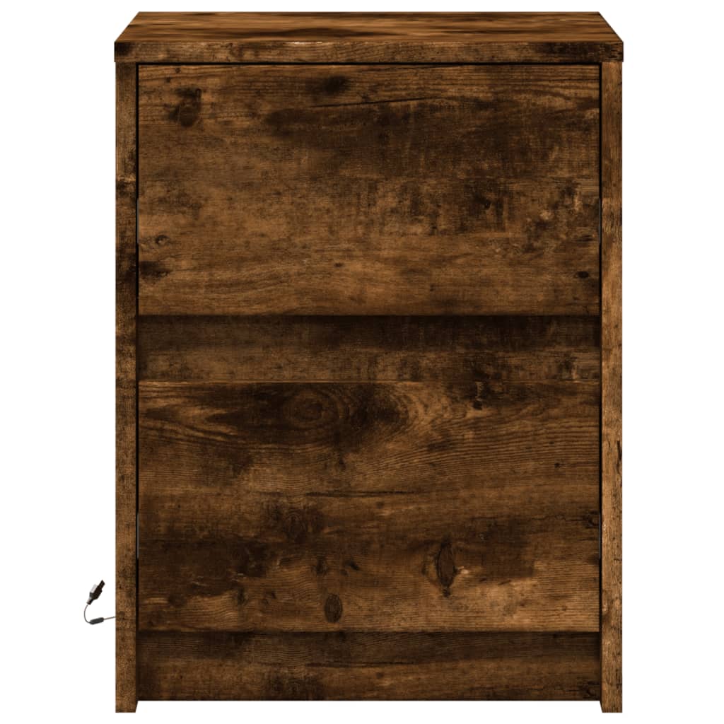 Vidaxl Bedside Tables with LED Lighting, 2 Pcs., Smoked Oak