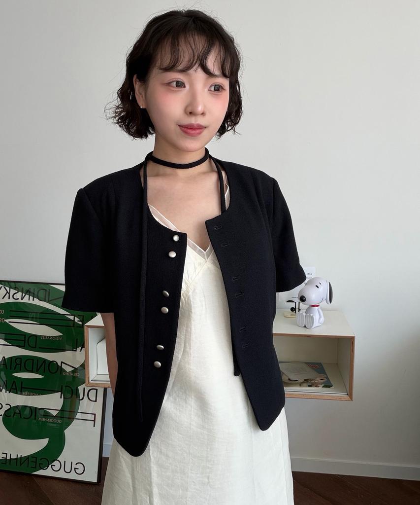 Mixxo Tweed Button Short Sleeve Jacket_Miwjkg55Pb