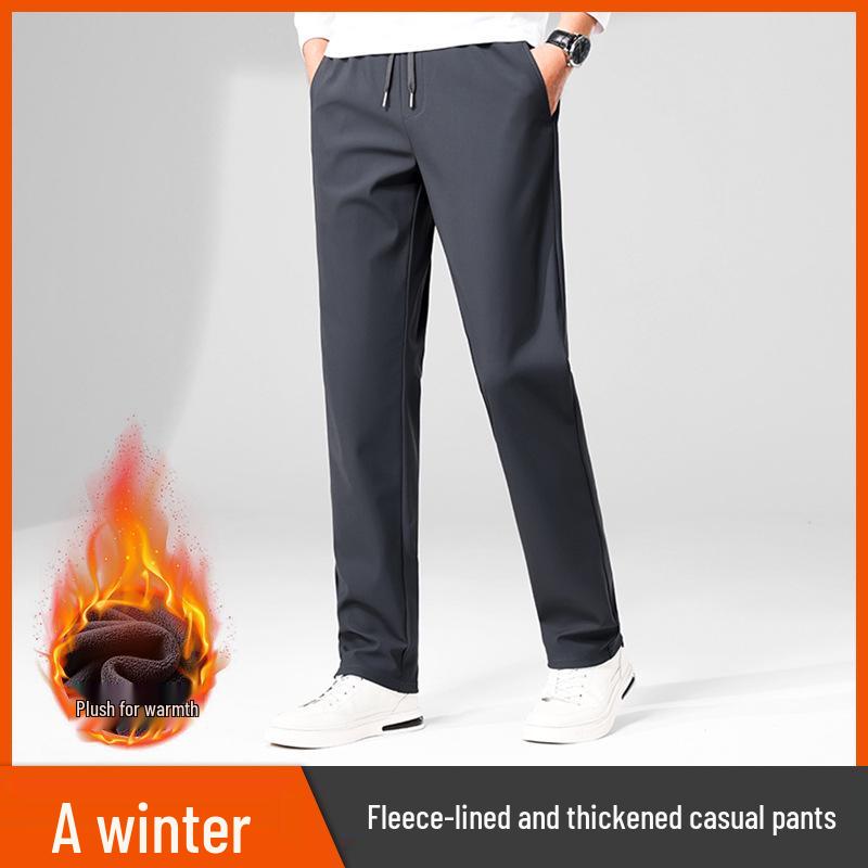 Jin'an Men's High-Elastic Fleece-Lined Straight-Leg Casual Pants for Autumn and Winter