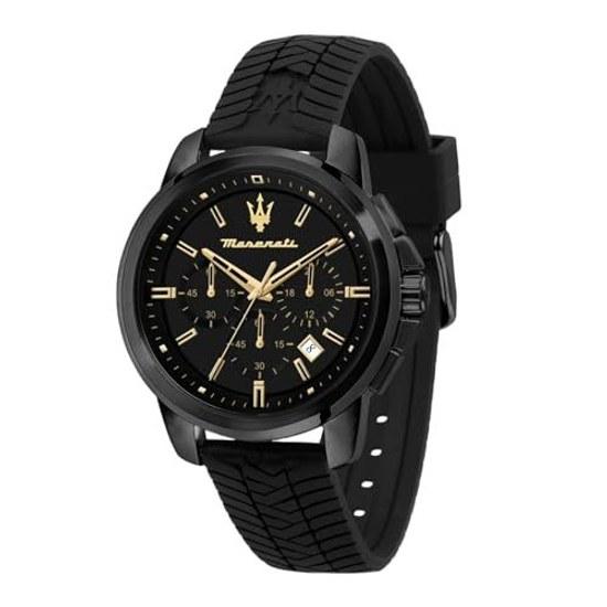 Maserati Watch Mens 44 Mm Black Silicone Chronograph Successo Series Quartz 5ATM Water-resistant Japanese Movement Official Genuine Product 2-year