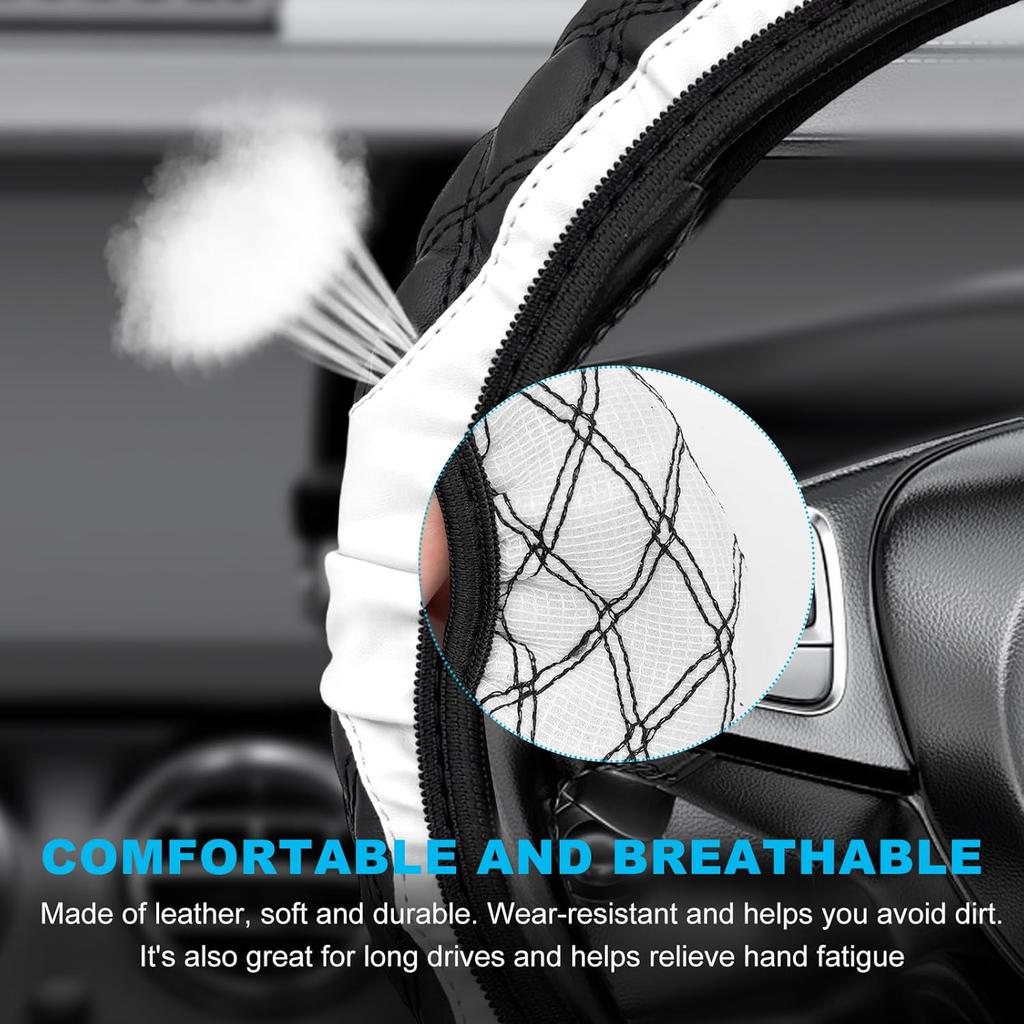 Car Steering Wheel Cover, 15 Inches Non-Slip Leather Car Steering Wheel Protector, Universal Steering Wheel Soft Cover Mats For Car Truck SUV,