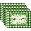 4/6pcs Green Plaid Four-Leaf Clovers Shamrocks Horseshoes St. Patrick's Day Placemats for Party Home Kitchen Dining Table Decora