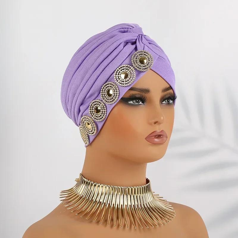 Indian Women Chemo Cap Muslim Diamonds Hijab Pleated Turban Wrap Headscarf Beanies Hair Loss Bonnet Hat Femme Turbante Mujer New