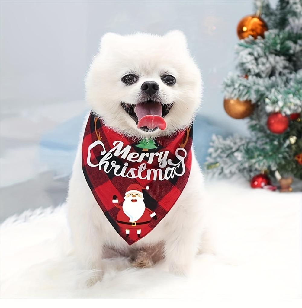 Christmas Dog Bandana - Triangle Scarf with Santa Claus and Letter Graphic for Pet Holiday Parties