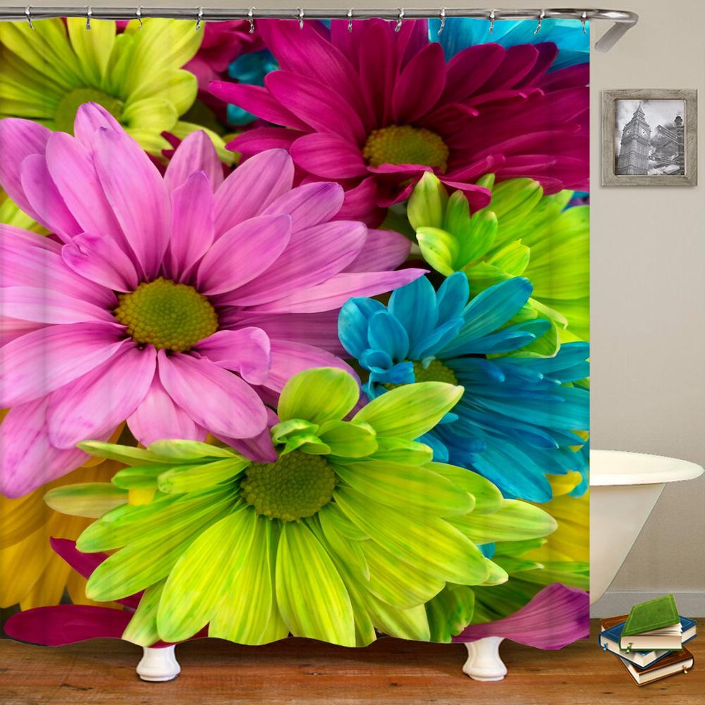 Wodoodporna zasłona prysznicowa z 12 haczykami Piękna kolorowa zasłona łazienkowa z nadrukiem naturalnych kwiatów Poliestrowa zasłona do dekoracji domu