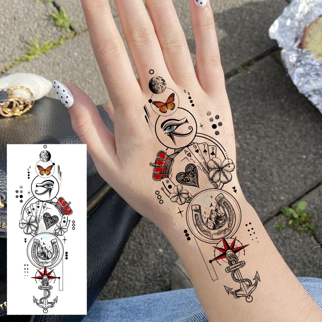 1 Sheet Geometric Planet Mountains Temporary Tattoos For Women Men Forearm Foot, Waterproof Long Lasting Realistic Tatoo Sticker