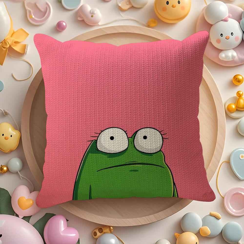 Funny Cute Frog Print Pillow Cover, Machine Washable, Bedroom Pillowcase