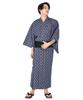 Kyoetsu Yukata Black and Size Set Checkered Pattern X Navy Square Men's Set, Navy, Stylish, C, 4-Piece (L, C-18. (One-Touch Obi, Black))