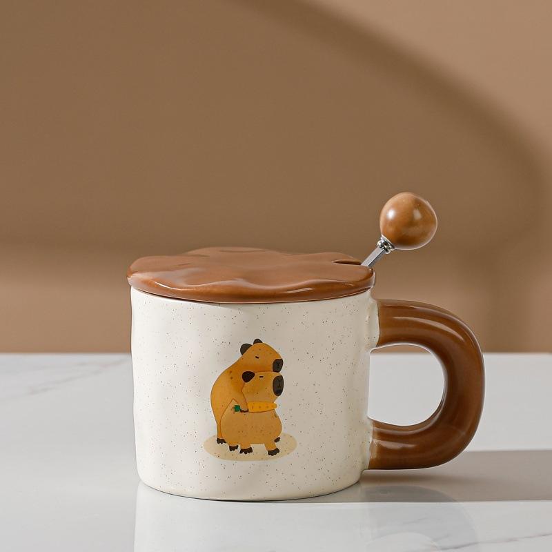 

Милая кружка в виде животного Капибара керамическая чашка для питья в офисе домашняя кружка Horsepibala чашка для воды с крышкой ложка 301-400ml