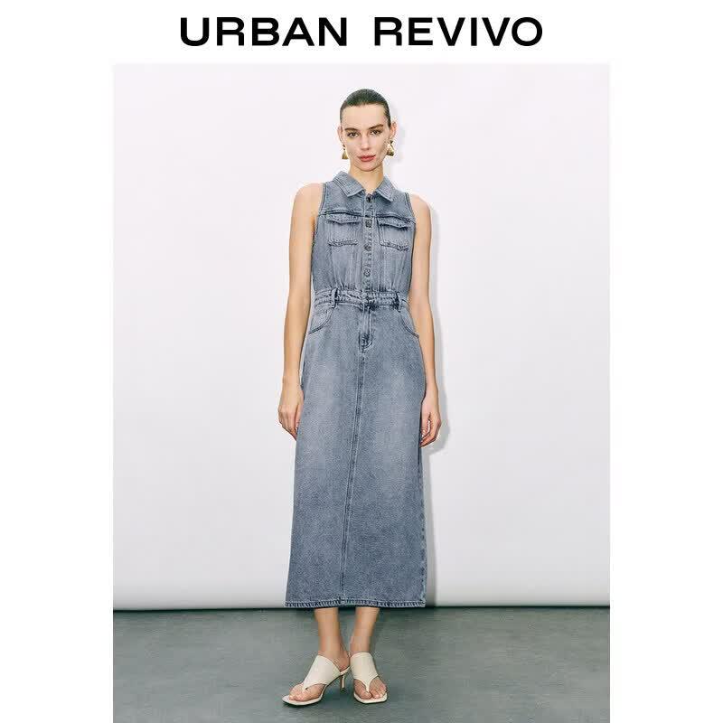 UR Women s Sleeveless Belted Cotton Denim Dress M