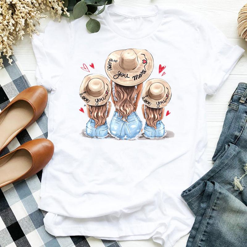 Women's Fashion Tshirt Print Tee Top Happy Time Cartoon Mom Mama Mother 90s Summer Short Sleeve Woman Female Basic T Clothing Graphic T-shirts