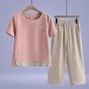 Brand Mom 2026 New Summer Cotton Linen Two-Piece Set: Short Sleeve T-shirt & Top for Middle-aged and Elderly Women
