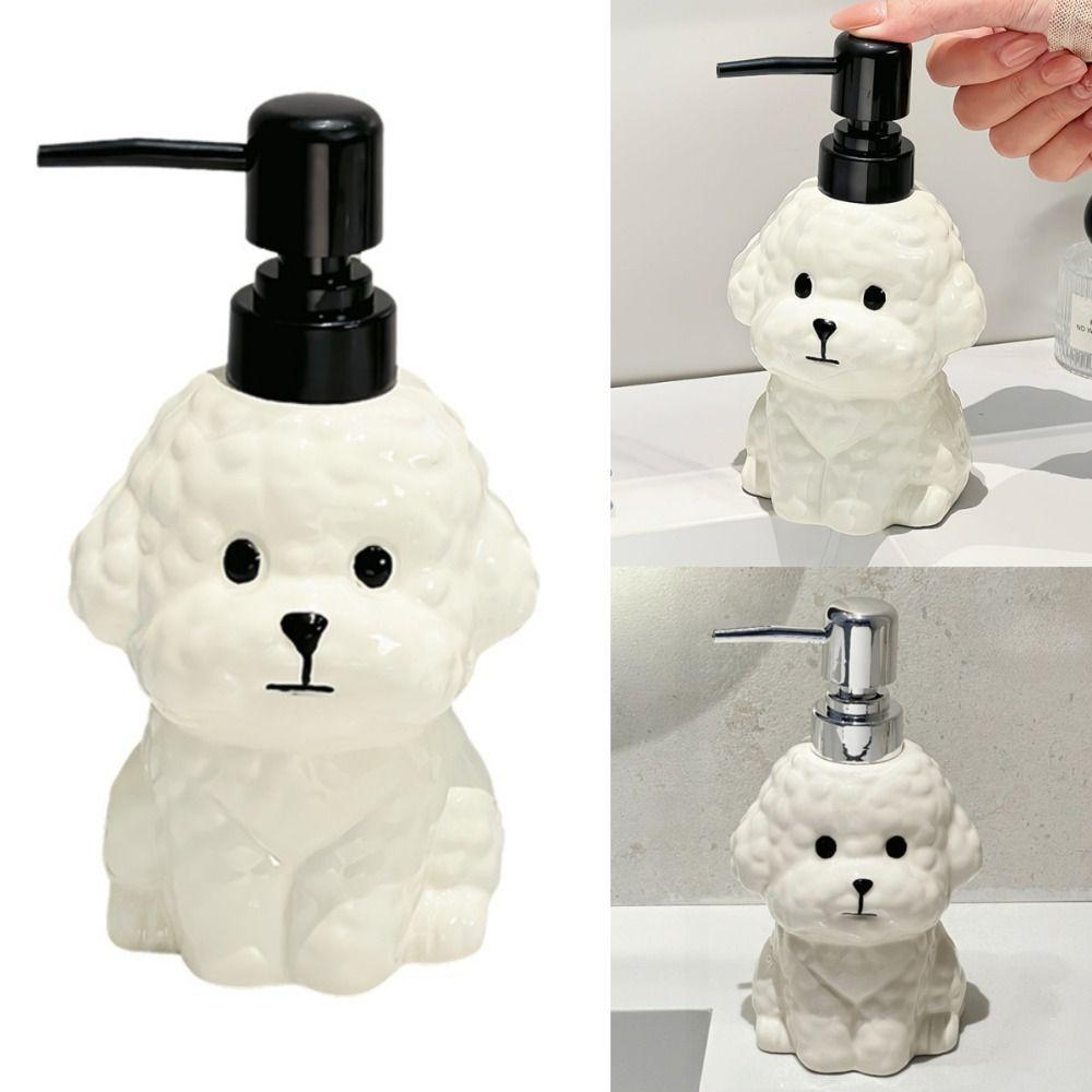 No-Leak Lotion Pump Bichon Frise Ceramic Soap Dispenser Hand Sanitizer Bottle Children/Kids