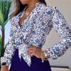 2024 Women's Digital Print Stand Collar Long Sleeve Top - European & American Style.