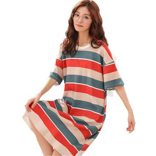 Letni damski zestaw piżamy w stylu koreańskim - Koszula nocna z krótkim rękawem, Uroczy duży rozmiar dla pań i studentek