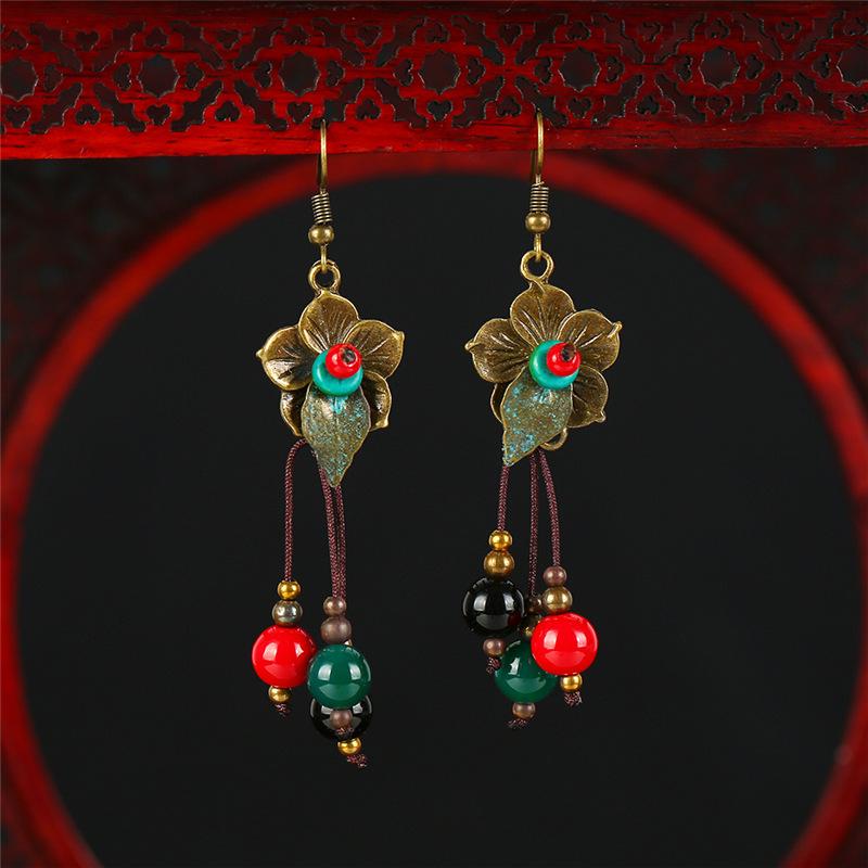 Handmade Classical Jade Fringed Earrings, Retro Female Long Style Temperament Agate Shell Antique Earrings, Earrings.