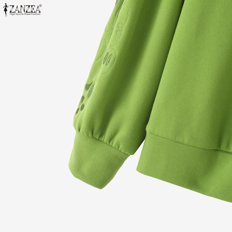 ZANZEA Women Casual Embroidered Splice Long Sleeve Loose Pullover Tops