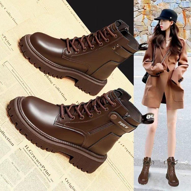 British style velvet Martin boots women's 2025 autumn and winter new small thick-soled heightening retro versatile locomotive boots