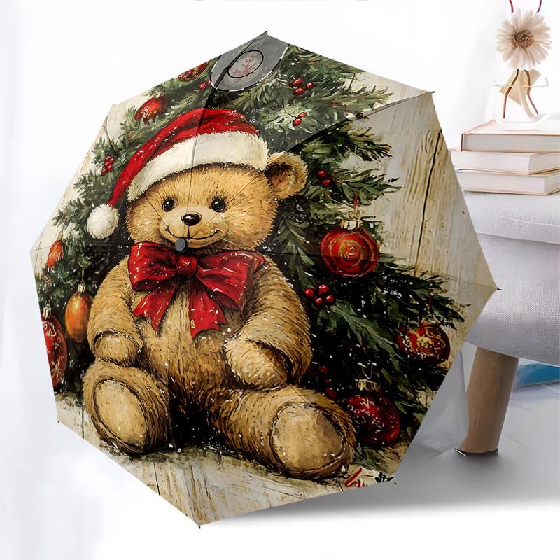 

1pc Stained Glass Snowman Design Automatic Opening Umbrella, Portable Tri-Fold Design with 8-Bone Iron Frame, Perfect for Outdoor Use, Festive Gift, S