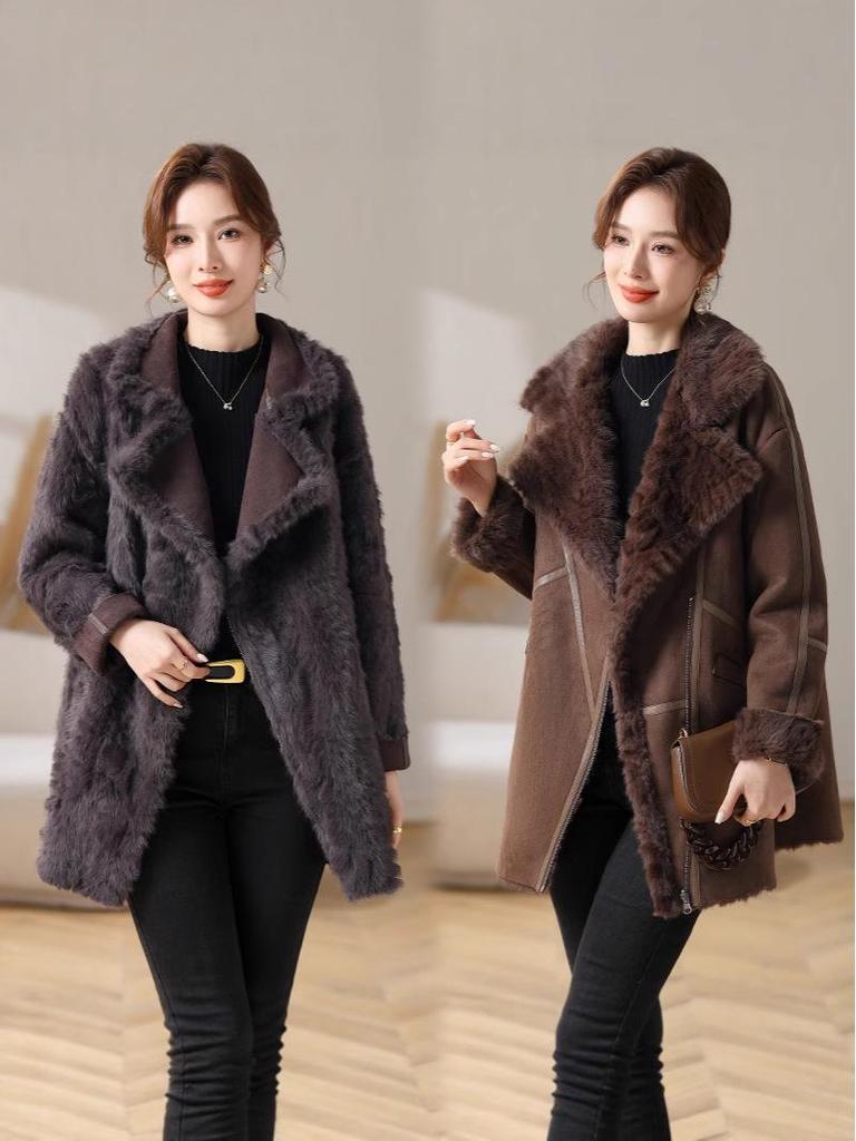2025 Autumn/Winter New Arrival: Large Lapel Faux Fur Coat for Mid-Aged Women