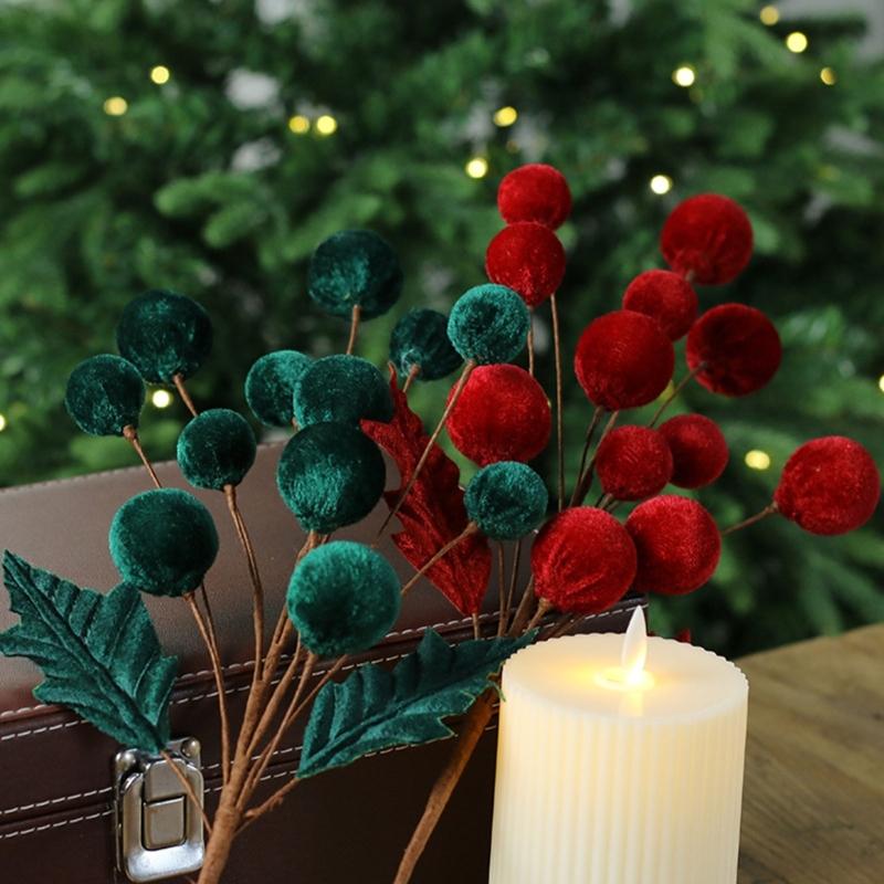 Christmas Tree Ornament Stem Delicate Velvety Ball Stem For DIY Christmas Tree And Wreath Decoration