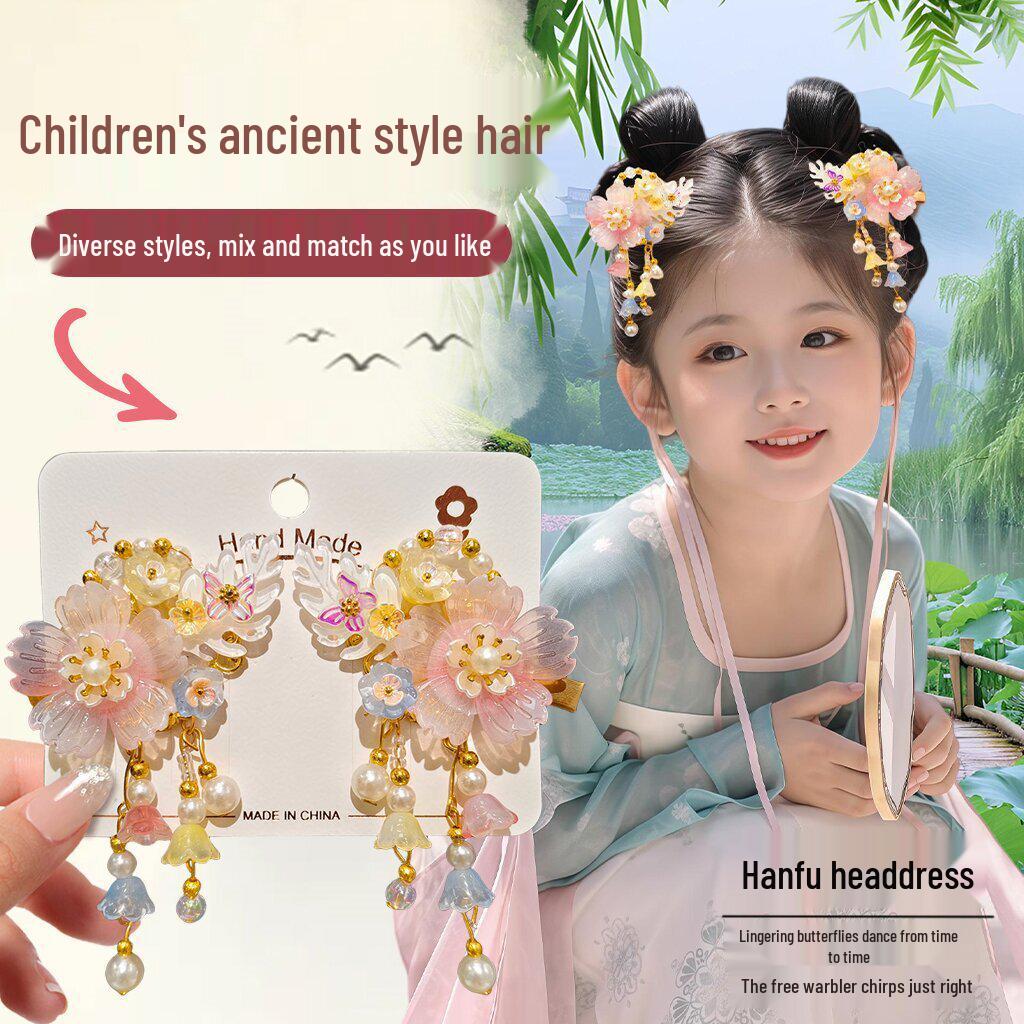Mid-Autumn Hanfu Fairy Hair Clip - Women's & Children's Ancient Style Floral Tassel, Sweet Accessory for Girls