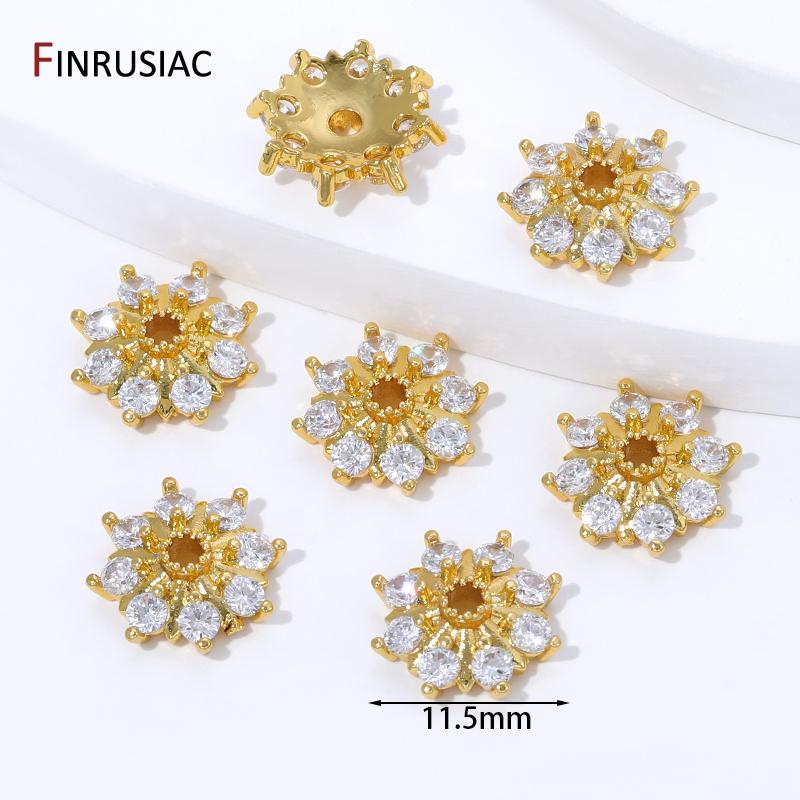 

18K Gold Plated Brass With Zircon Flower Bead End Caps,11.5mm Spacer Bead Caps For DIY Bracelet Jewelry Making Accessories 5 pieces