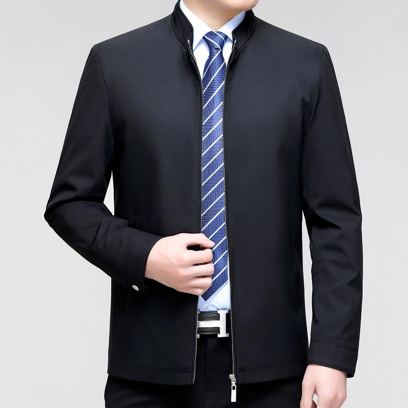 

Men s Solid Color Stand-Up Collar Jacket - Spring 2024 Business Casual Coat L чёрный