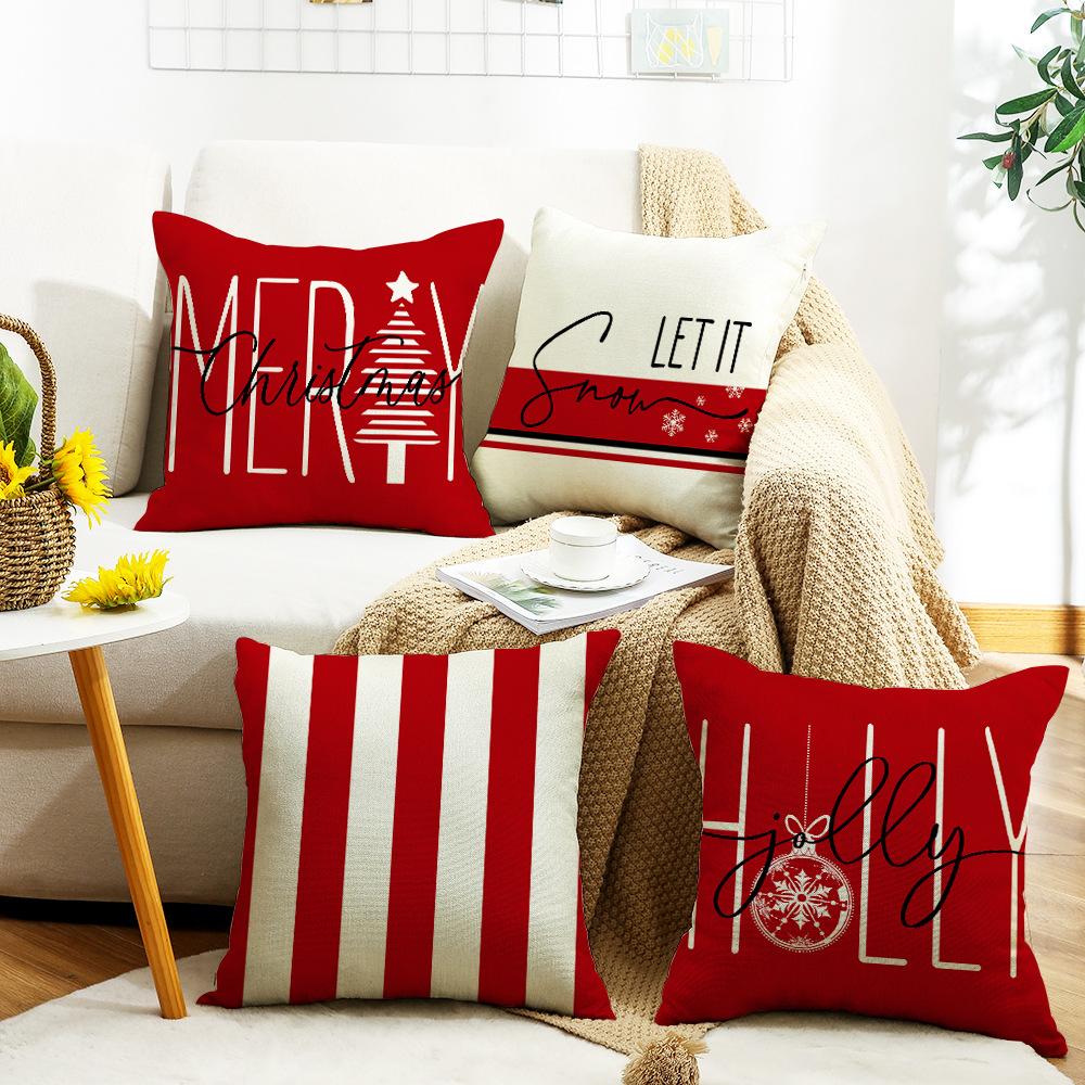 Christmas Pillowcase Pillowcase Christmas Tree Snowflake Element Letter Stripe Print Pillowcase Festive Atmosphere Cushion
