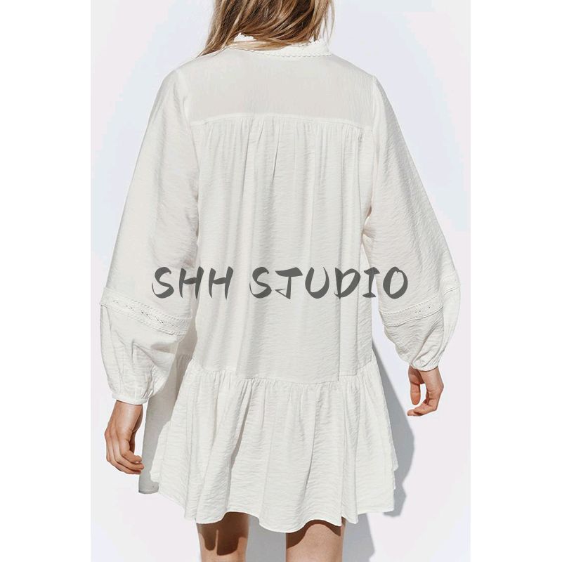 Spring Women Clothes Casual Style Mid-Length Round Neck Long Sleeve Floral Embroidery Mini Dress 3897067