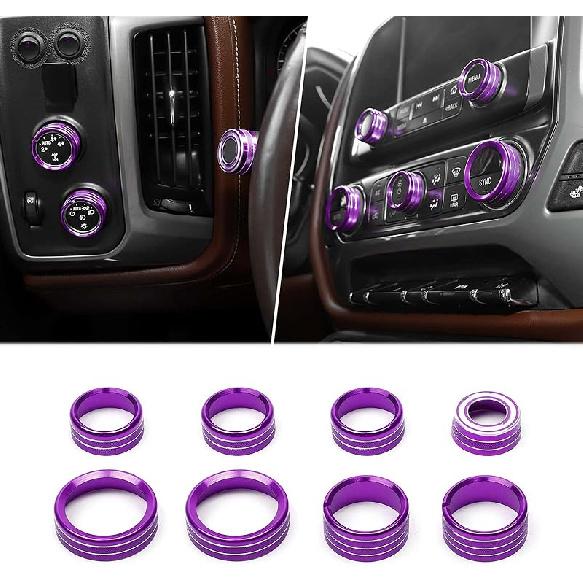 for Silverado Center Console Knob Cover Trim Ring Blue for Chevy Silverado/Suburban/GMC Sierra 2014-2018 Blue Interior Accessories 8pcs