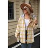 Fall Winter Women's Plaid Color Block Hooded Long Sleeve Loose Wool Coat