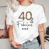Personalised Custom Leopard Tshirt for Woman 40th Birthday Fabulous Bithday Age Perfect Gift Lovely Fashion Cotton Summer Tops