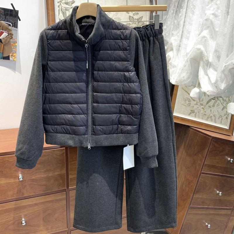 Womens Short Lightweight Duck Down Puffer Jacket Fleece Lined Drawstring Pants Set Casual Outfit