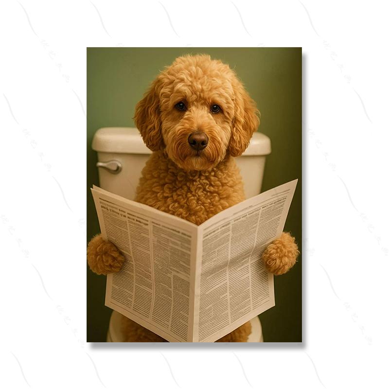 Süßer Hund auf der Toilette Lustiges Tier Badezimmer Poster Drucke Leinwandbild Moderne Wandkunst Bilder Dusche Heimdekoration