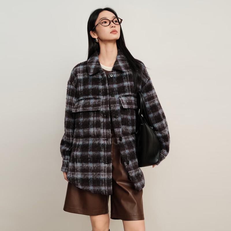 

Elva Island Women s Chic Plaid Double-Sided Wool Coat S