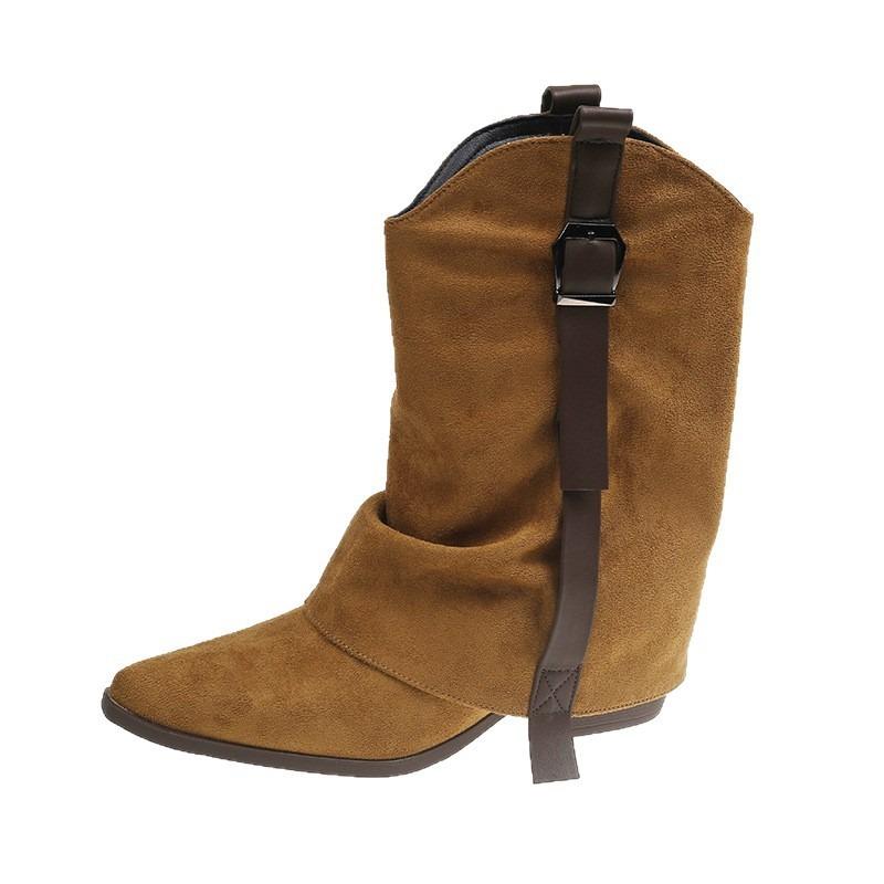 Maillard retro belt buckle western cowboy boots women's new fashion versatile and thin temperament trouser tube boots