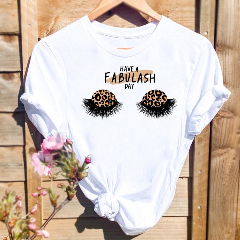 Women Print T-shirts Watercolor Eye Lashes Eyelashes Trend Graphic Tops Fashion Short Sleeve Summer Shirt Female Tees