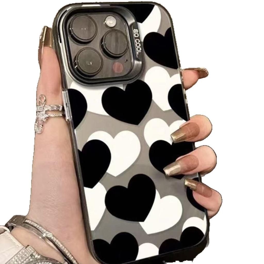 The new black and white love is suitable for iphone17 mobile phone case Apple 16promax/15 anti-drop 14pro13 Europe and America