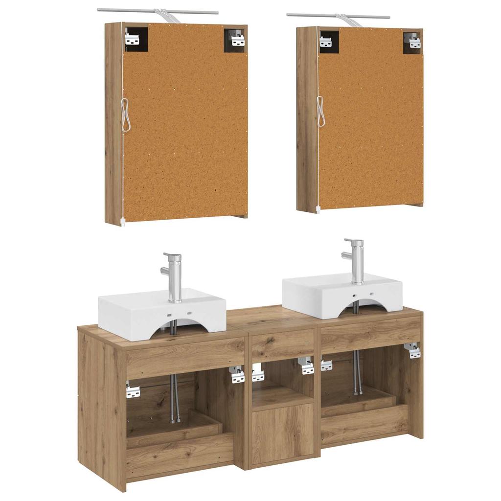 5 Piece Bathroom Furniture Set Artisan Oak Engineered Wood & Glass