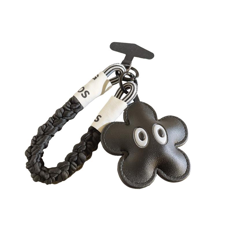 Cute Black Leather Style Phone Decoration Flower Eye Design Trendy Viral Phone Accessory