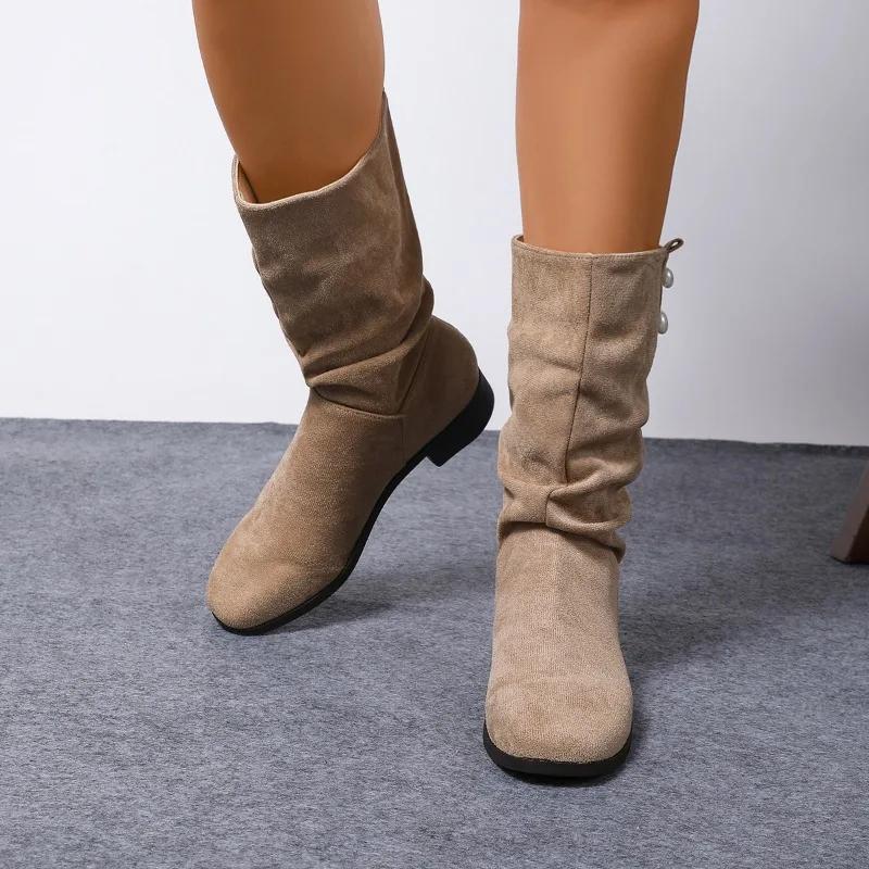 Fashion Ladies Shoes 2025 Brand Slip-on Women's Boots Fashion String Bead Modern Boots Women Winter Plus Size Best Seller Mid-Calf Boots