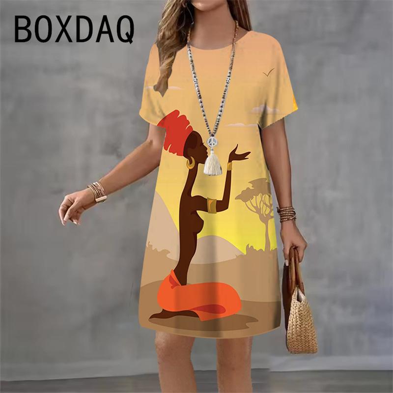 3D India Style Printed Dress Round Neck Short Sleeve Casual Mini Skirt for Women Summer 2026 New Beach Party Dress Vestidos