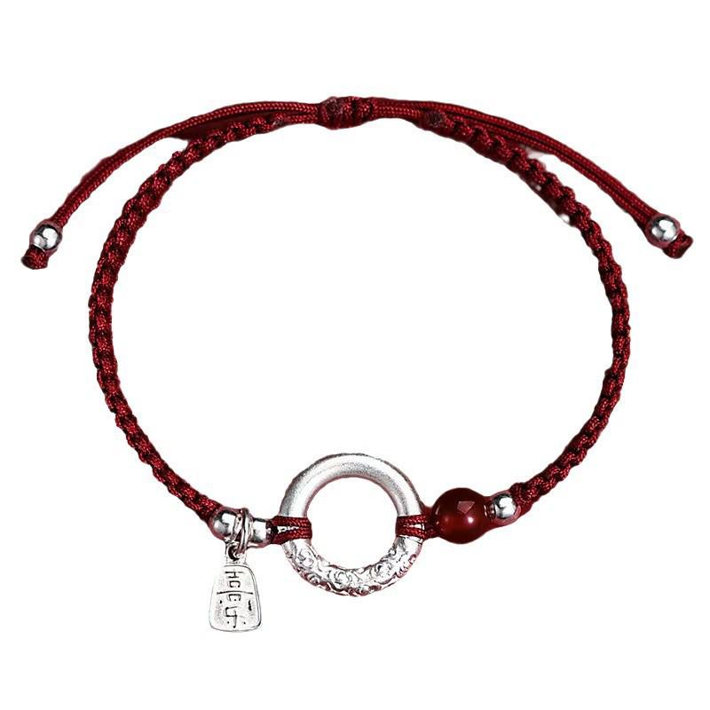Retro Chinese-Style 999 Sterling Silver Bracelet with Ping'an Buckle and Love Beans