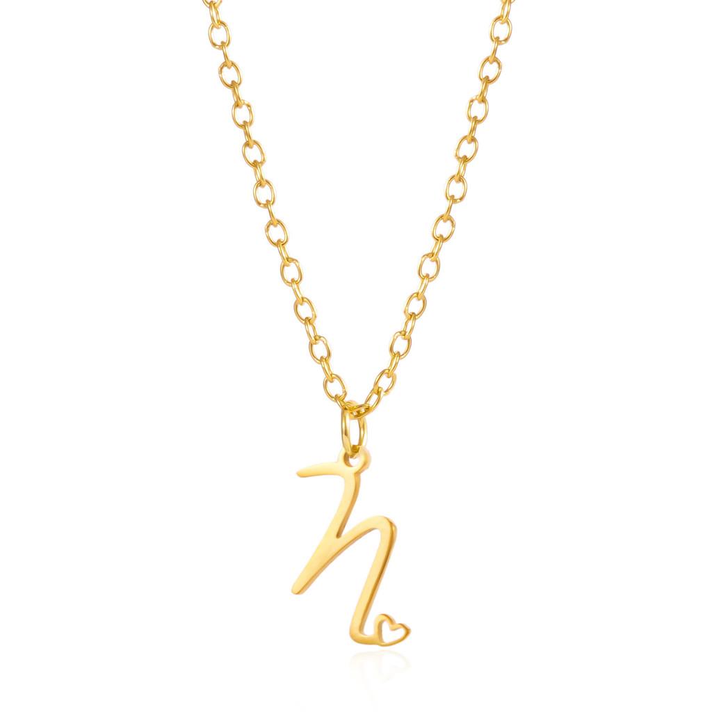Gold Heart Alphabet Jewelry Necklace With O Chain For Female Fashion Accessory