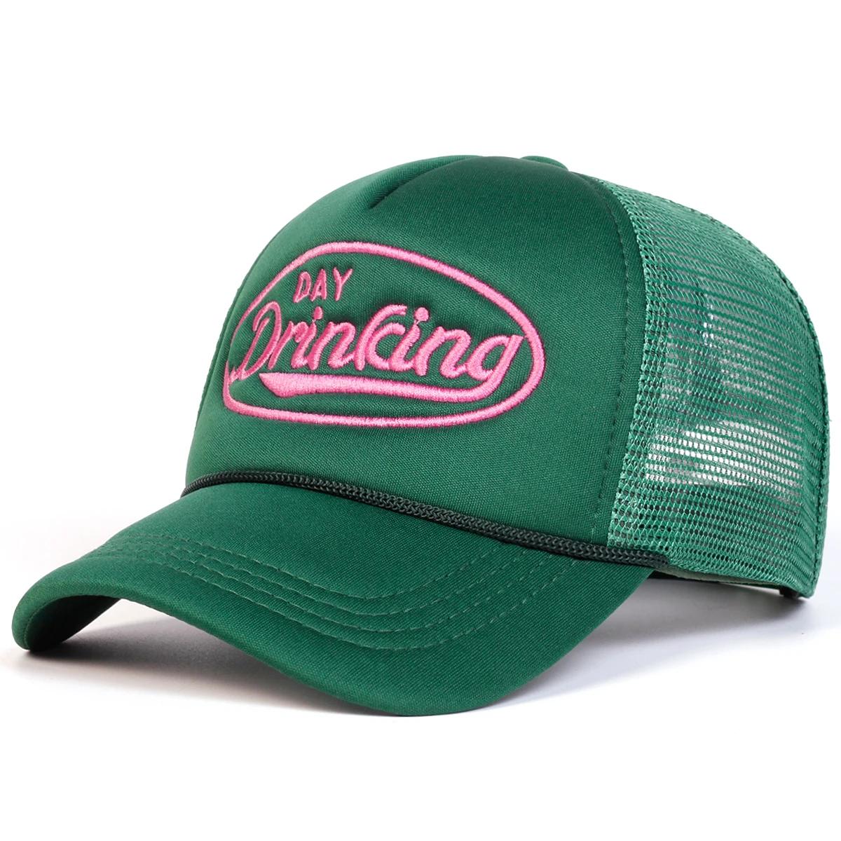 

Unisex Day Drinking Letter Embroidery Baseball Net Caps Spring Summer Outdoor Sunscreen Hat Adjustable Casual Trucker Hats