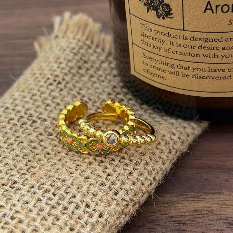 Enamel Cloud Ruyi Filigree Butterfly Open Ring Ring National Style Stacked Wearing Niche High-End Ring Woman