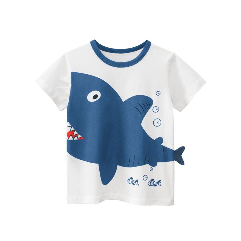 Boys' and Children's Clothing Cute 3D Shark Dinosaur Cartoon Short Sleeve T-shirt Children's Leisure Sports T-shirt